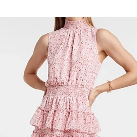 Printed Smocked Mock Neck Tiered Ruffle Dress - Picture 3 of 11